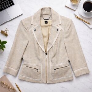 White House Black Market Preppy Business Blazer Jacket – Size 6 Beige